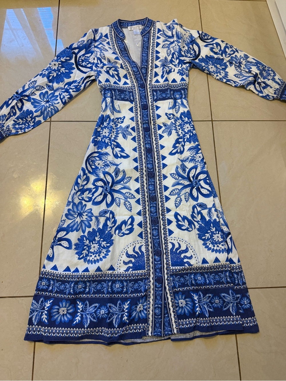 Caroline Constas Women's Farm Dress XS Rio Linen Blue Alemais Zimmermann Style